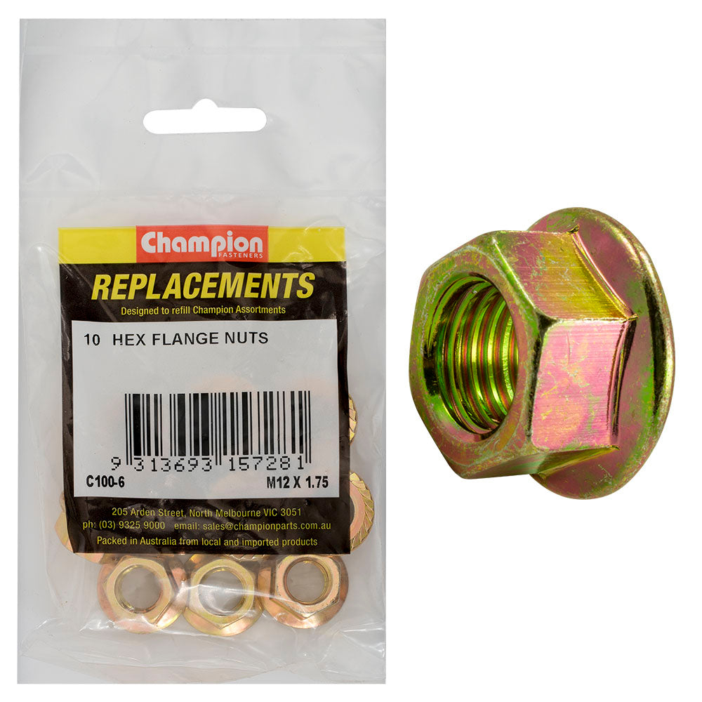 Champion M12 x 1.75 Hex Flange Nut -10pk