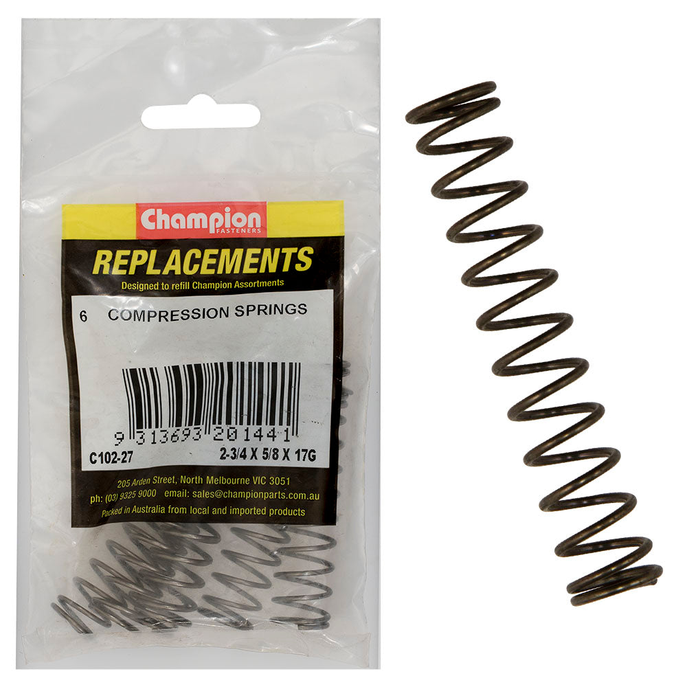 Champion 2-3/4(L) x 5/8in (O.D) x 17G Compression Spring-6pk