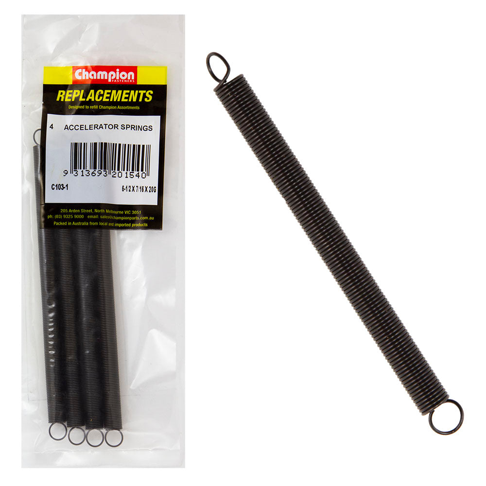 Champion 6-1/2(L) x 7/16in (O.D) x20G Accelerator Spring-4pk