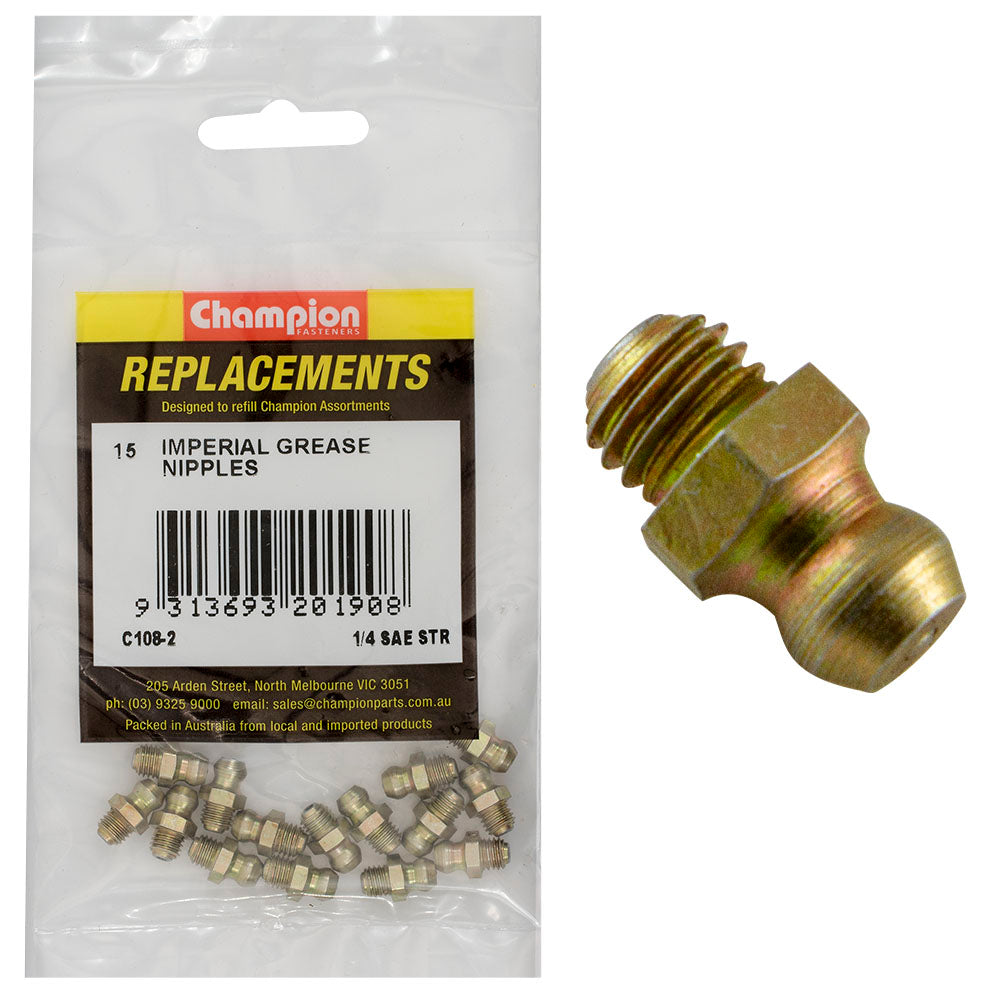 Champion 1/4in UNF (Sae) Straight Grease Nipple -15pk
