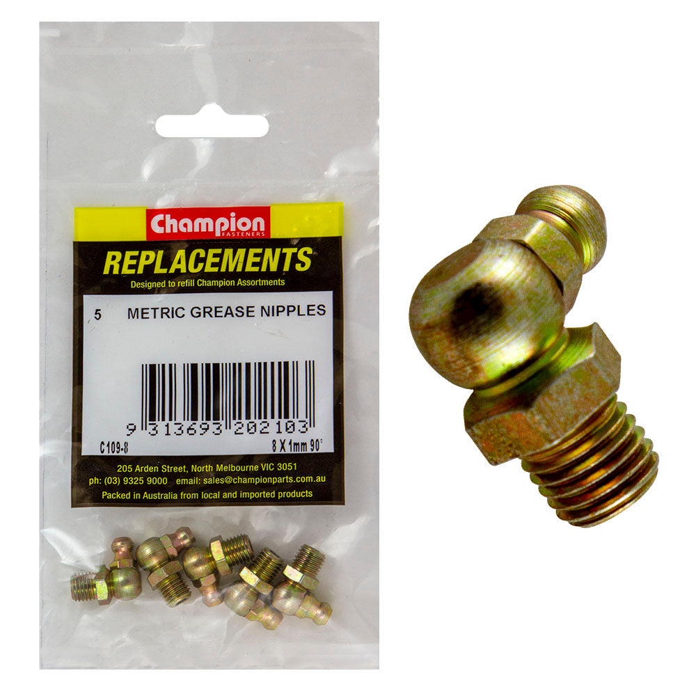 Champion M8 x 1.00mm 90-Deg. Grease Nipple -5pk