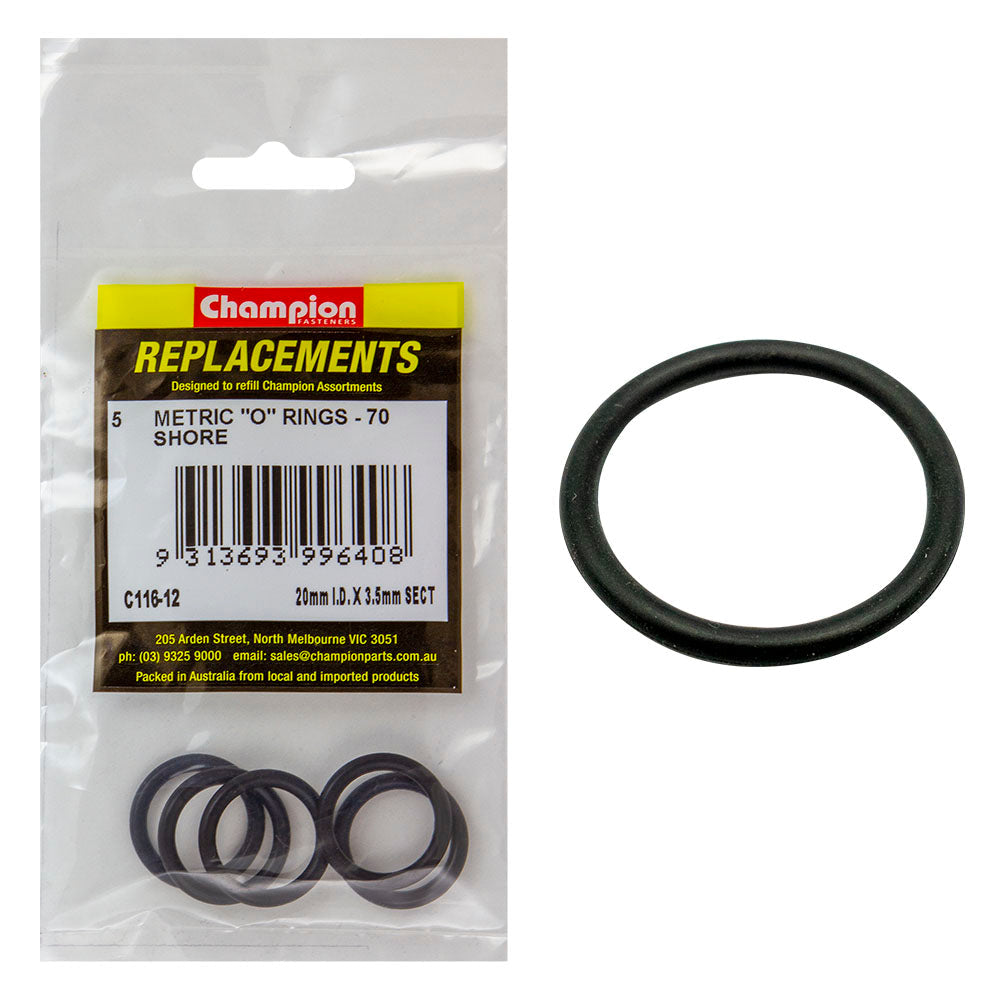 Champion 20mm (I.D.) x 3.5mm Metric O-Ring -5pk