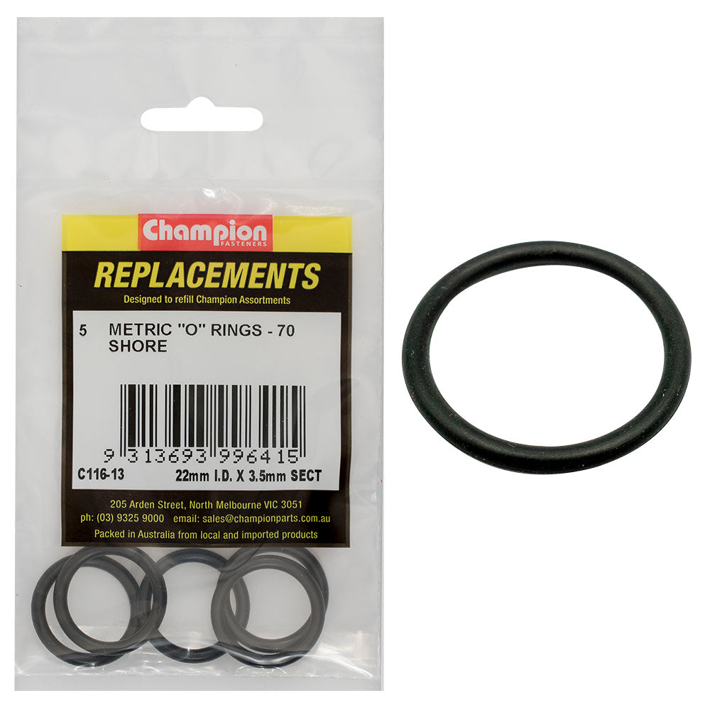 Champion 22mm (I.D.) x 3.5mm Metric O-Ring -5pk
