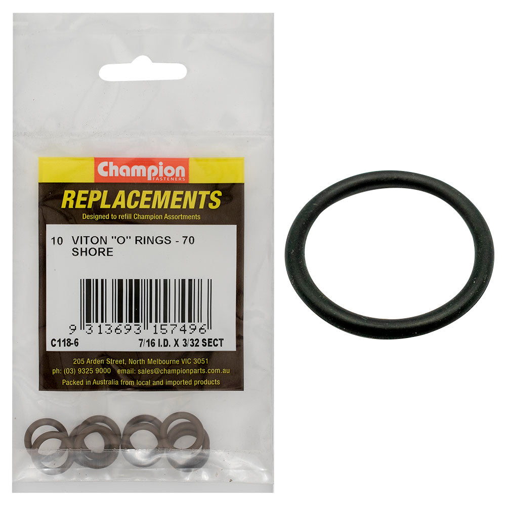 Champion 7/16in (I.D.) x 3/32in Imperial Viton O-Ring -10pk