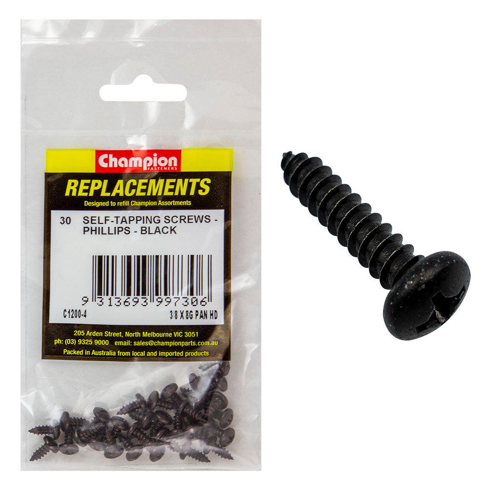 Champion 8G x 3/8in S/Tapping Screw Pan Head Ph -30pk