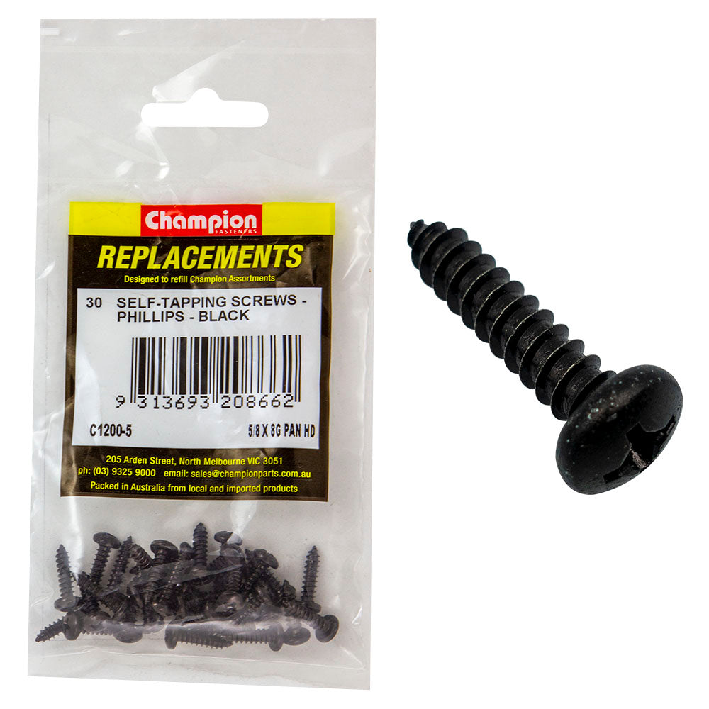 Champion 8G x 5/8in S/Tapping Screw Pan Head Ph -30pk