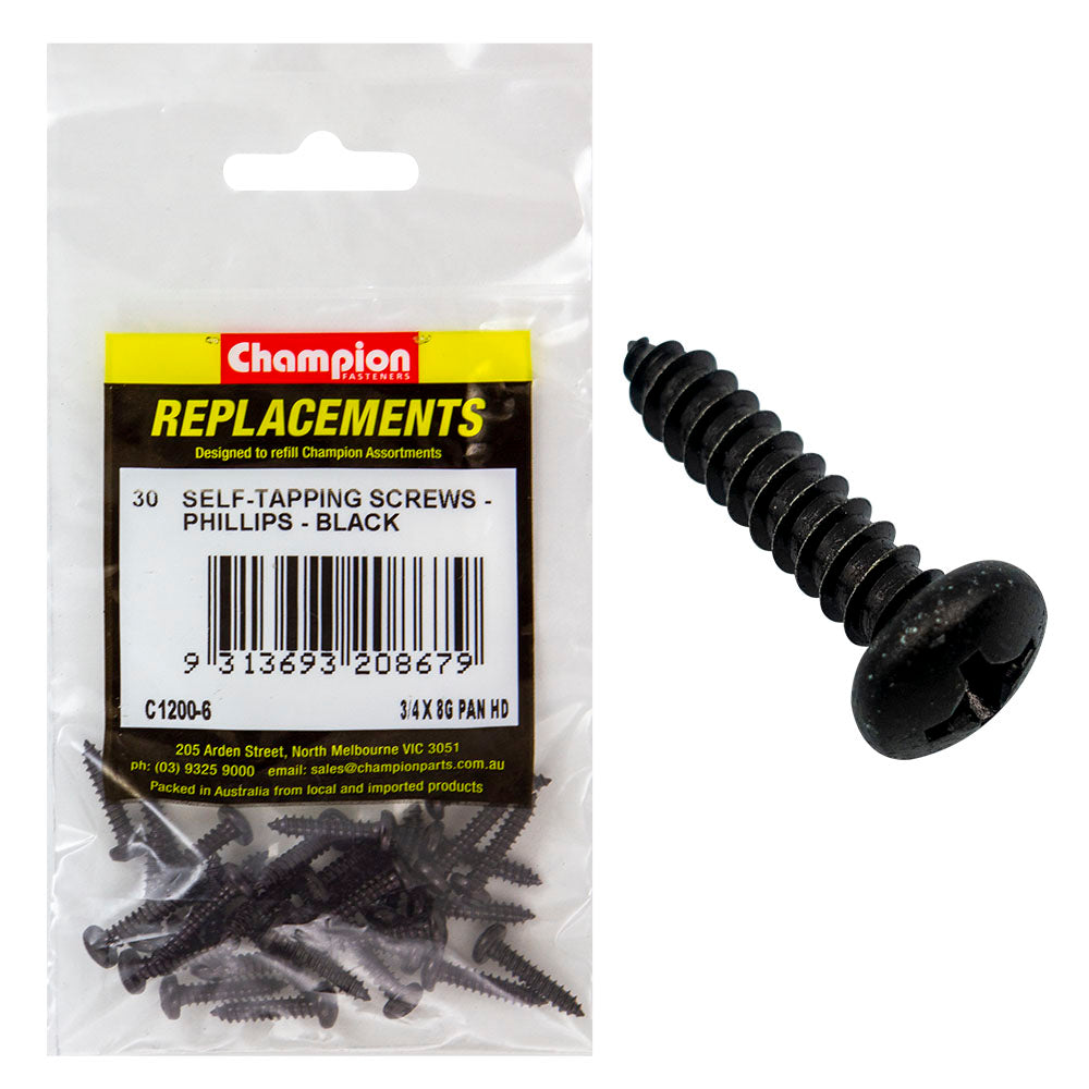 Champion 8G x 3/4in S/Tapping Screw Pan Head Ph -30pk