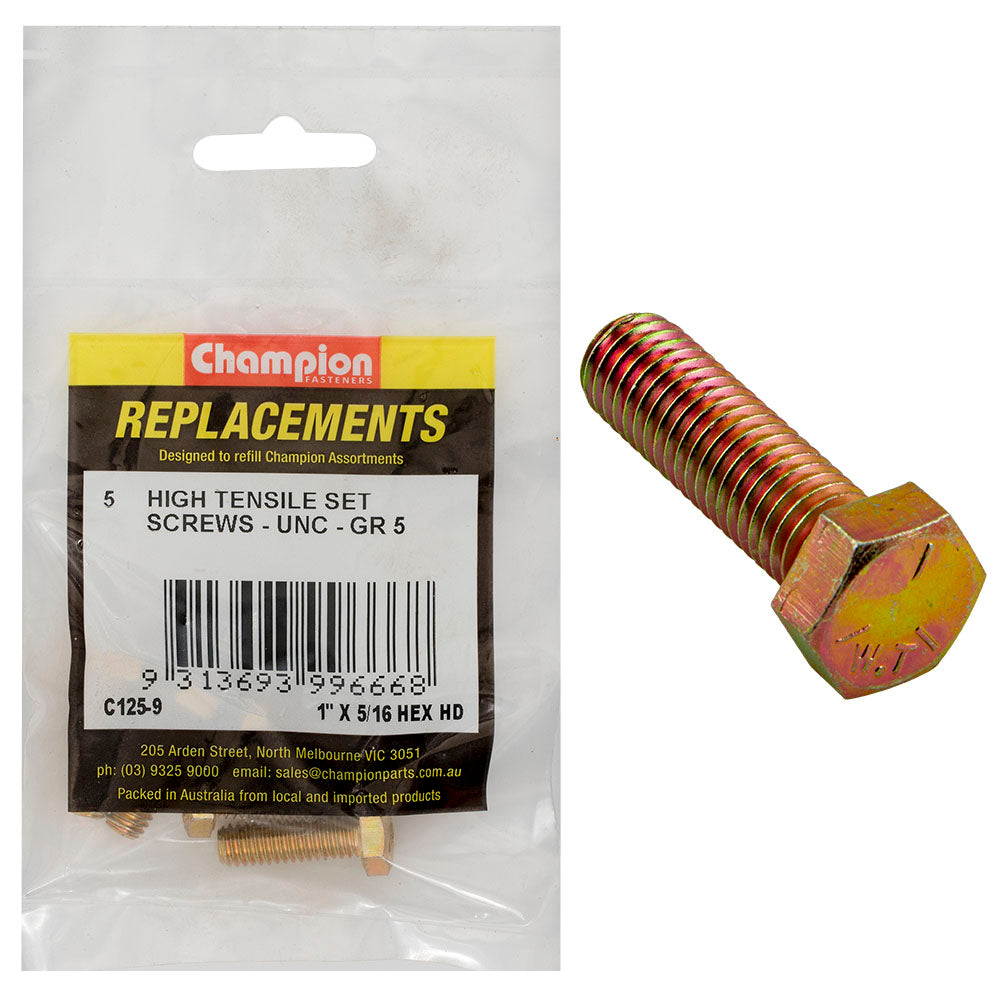 Champion 5/16in x 1in UNC Set Screw -Gr5 -5pk
