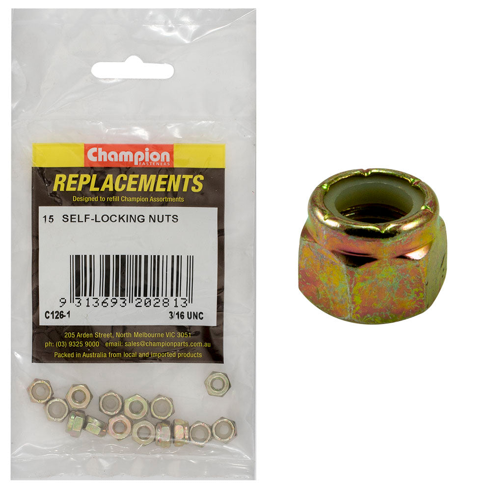 Champion 3/16in UNC Nylon insert Self-Locking Nut -15pk