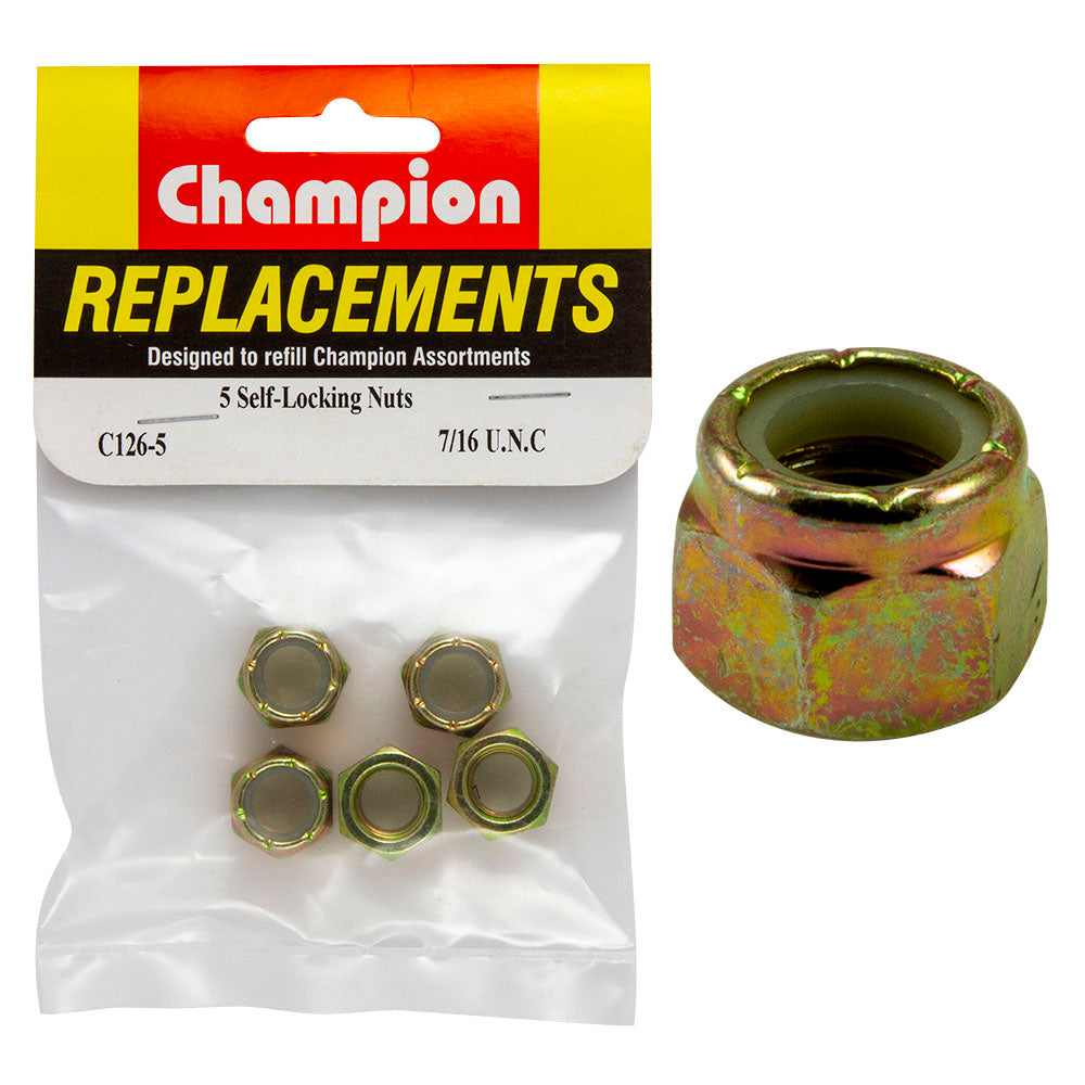 Champion 7/16in UNC Nylon insert Self-Locking Nut -5pk