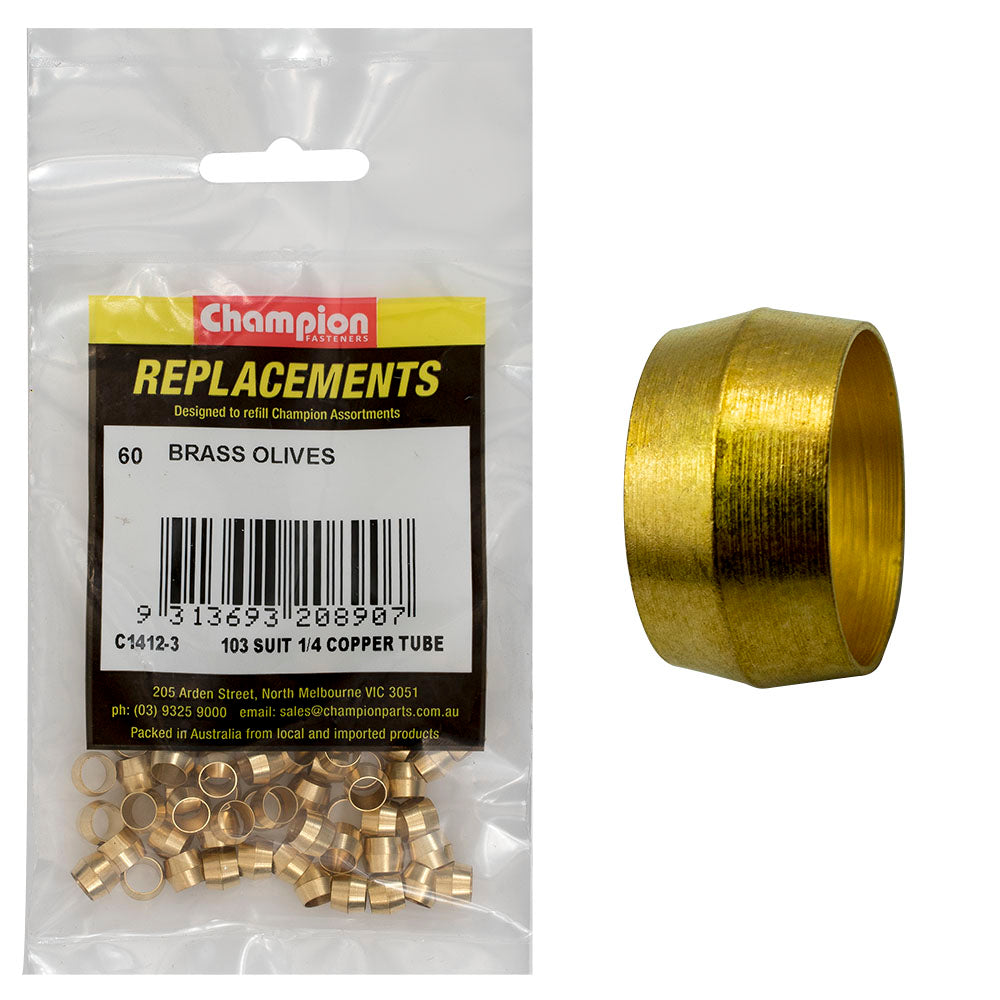 Champion 1/4in Brass Compression Type Olive -60pk