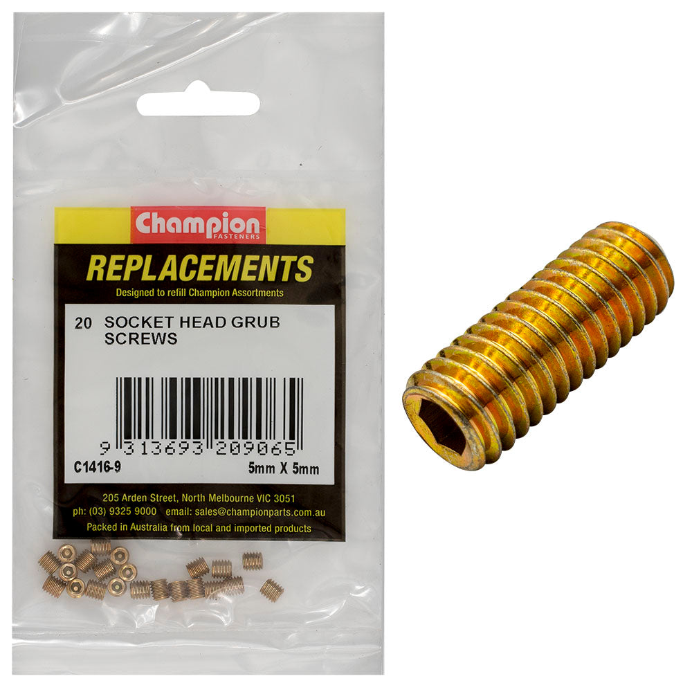 Champion M5 x 5mm Socket Grub Screw -20pk