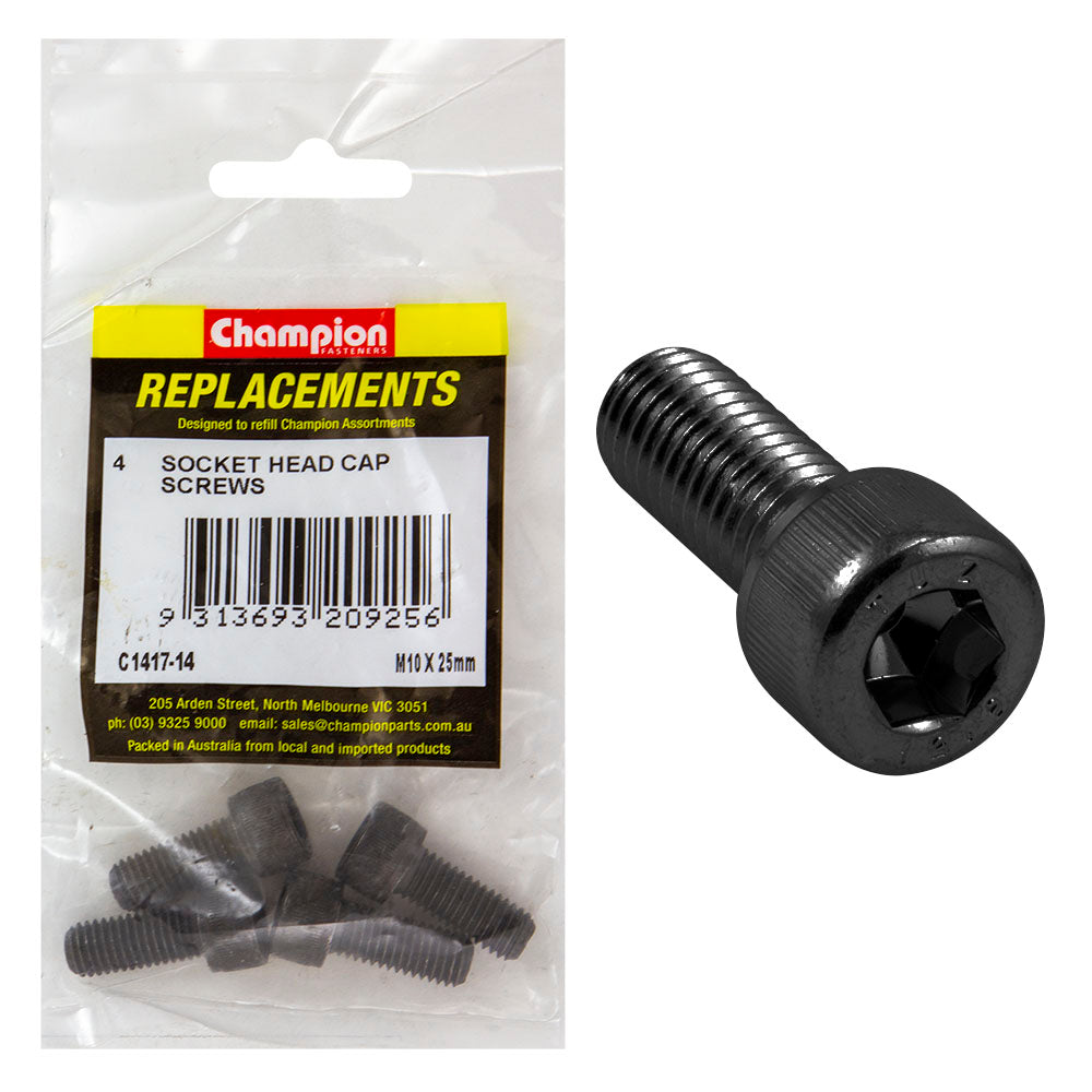 Champion M10x25mm Socket Head Cap Screw-Din912-Gr12.9 - 4pk