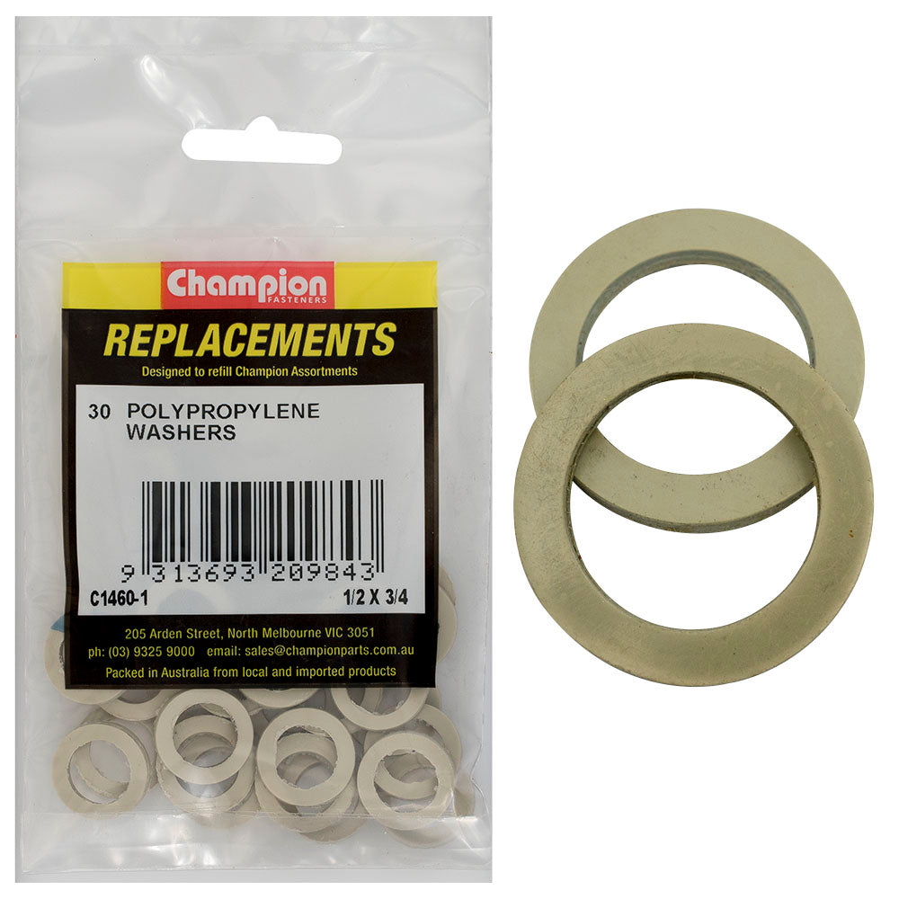 Champion 1/2in x 3/4in x 3/32in Polypropylene Washer -30pk