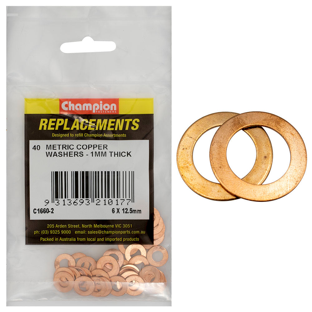 Champion M6 x 12.5mm x 1.0mm Copper Washer -40pk