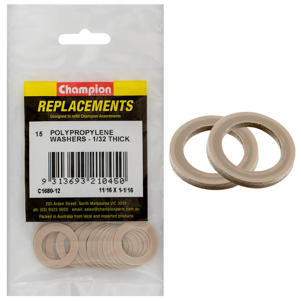 Champion 11/16 x 1-1/16 x 1/32in Polypropylene Washer -15pk
