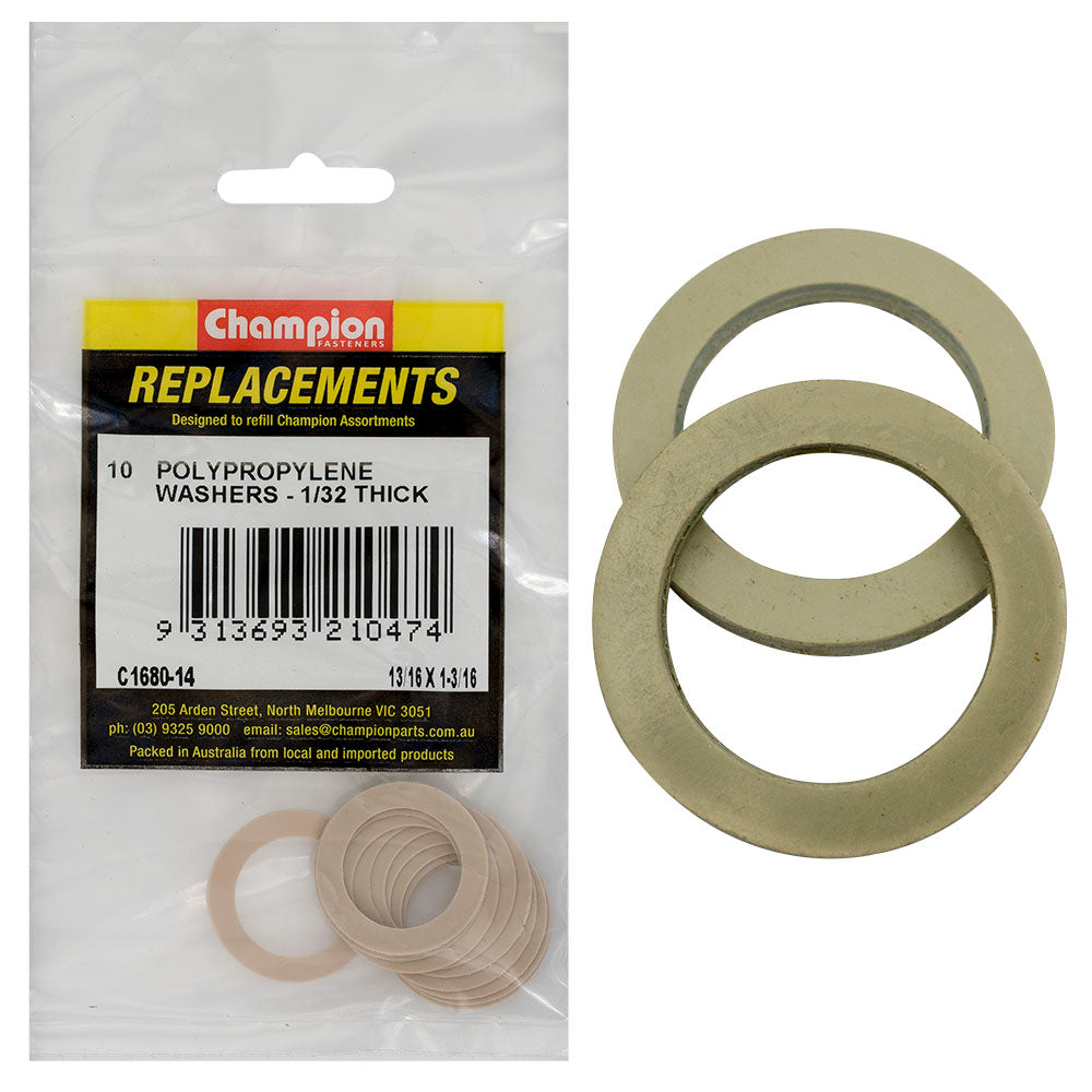 Champion 13/16 x 1-3/16 x 1/32in Polypropylene Washer - 10pk