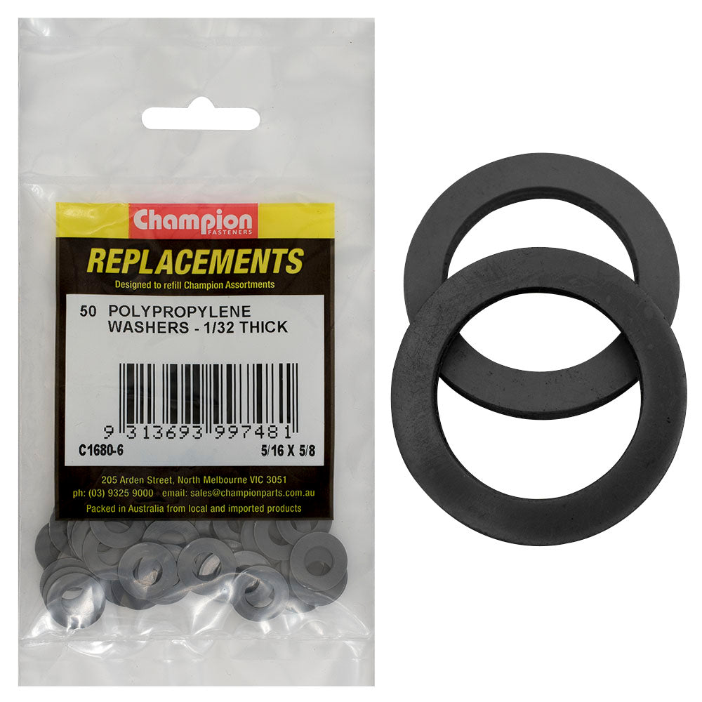 Champion 5/16in x 5/8in x 1/32in Polypropylene Washer -50pk