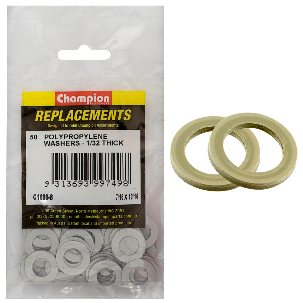 Champion 7/16in x 13/16in x 1/32in Polypropylene Washer-50pk
