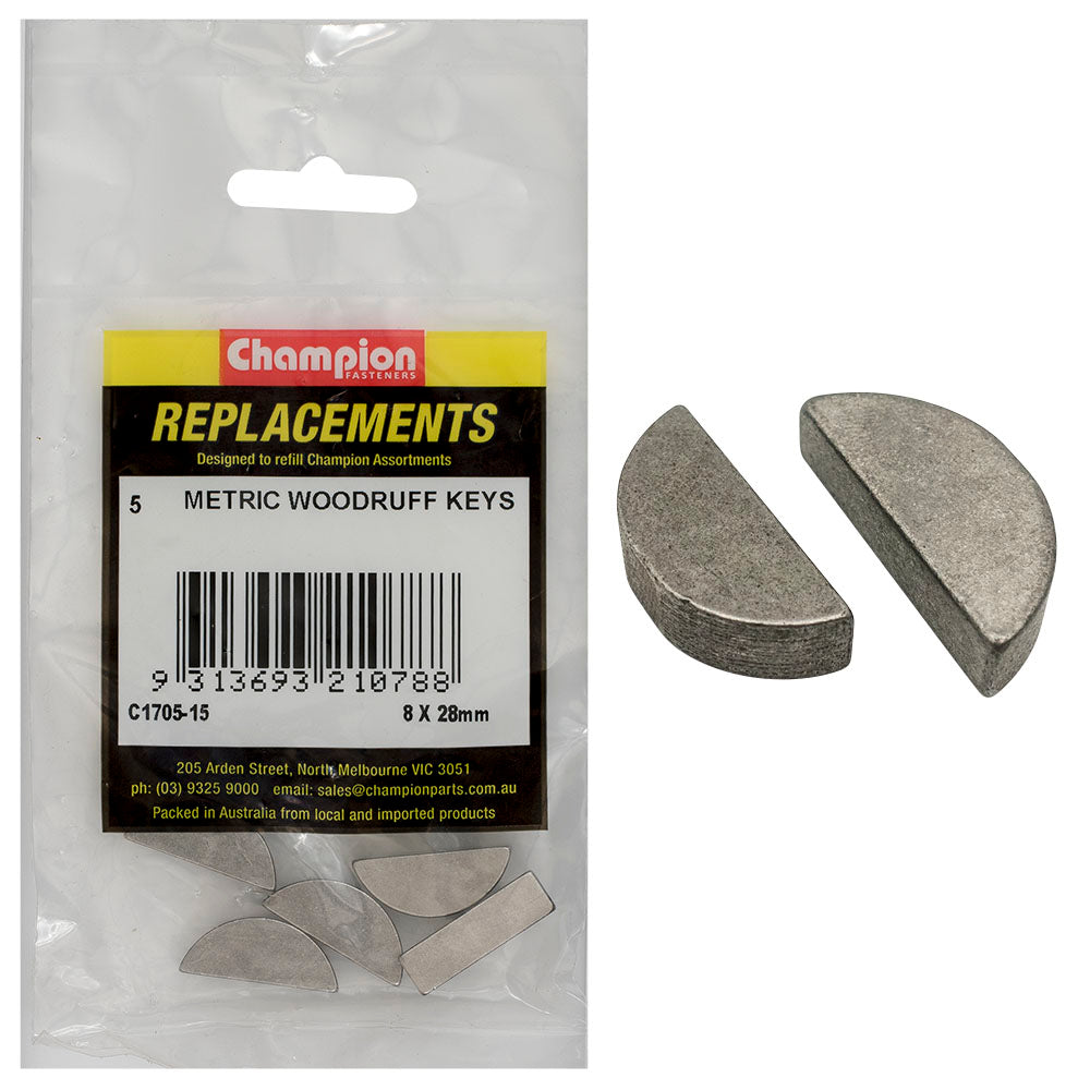 Champion 8 x 28mm Metric Woodruff Keys -5pk