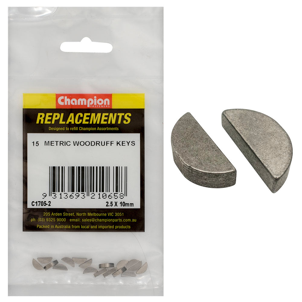 Champion 2.5 x 10mm Metric Woodruff Keys -15pk