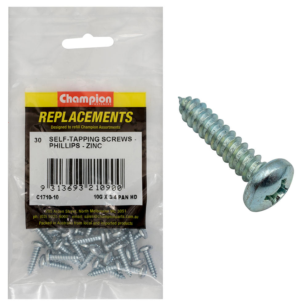 Champion 10G x 3/4in S/Tapping Screw Pan Head Phillips (Zn)