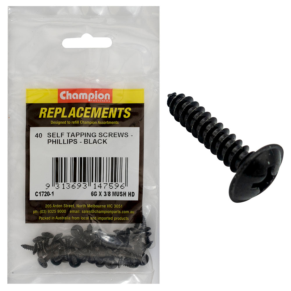 Champion 6G x 3/8in S/Tapping Screw Mushroom Head Ph -40pk