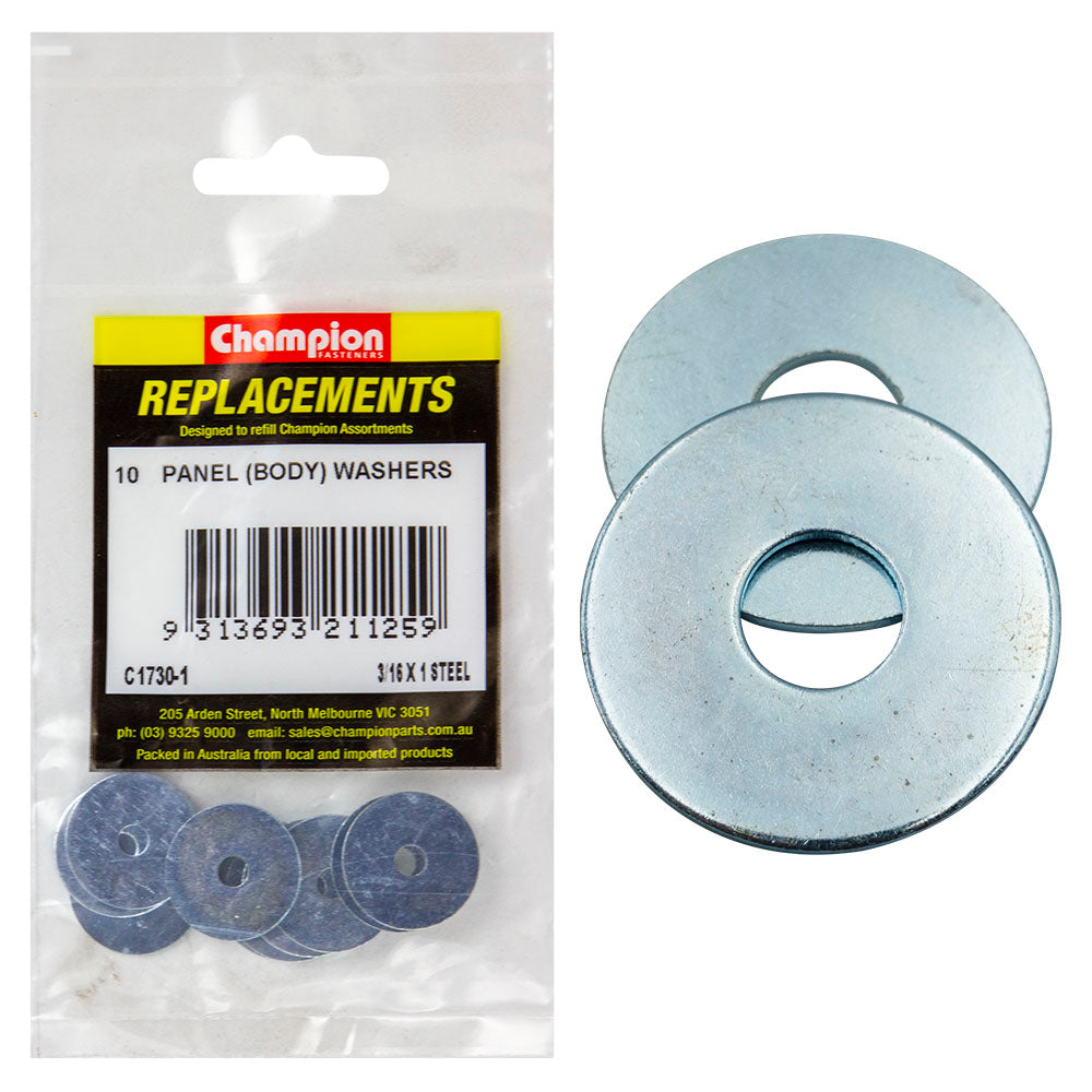 Champion 3/16 x 1in Flat Steel Panel (Body) Washer (Zn)-10pk