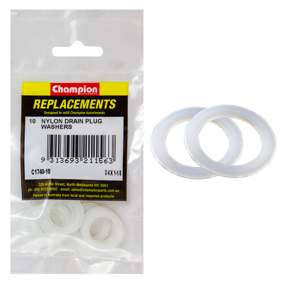 Champion 3/4in x 1-1/8in x 1/32in Nylon Washer -10pk