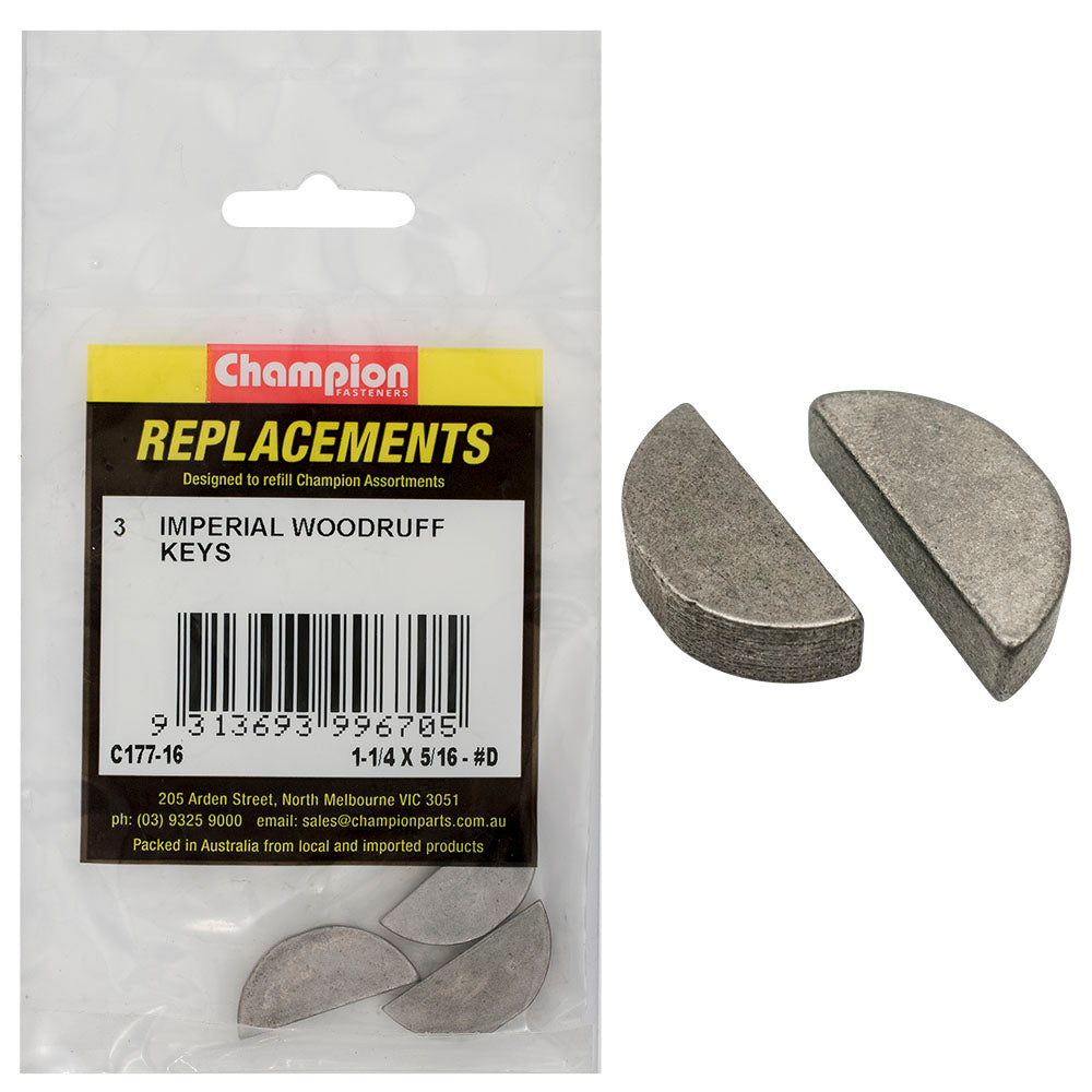 Champion 1-1/4in x 5/16in Wkd Woodruff Key -3pk