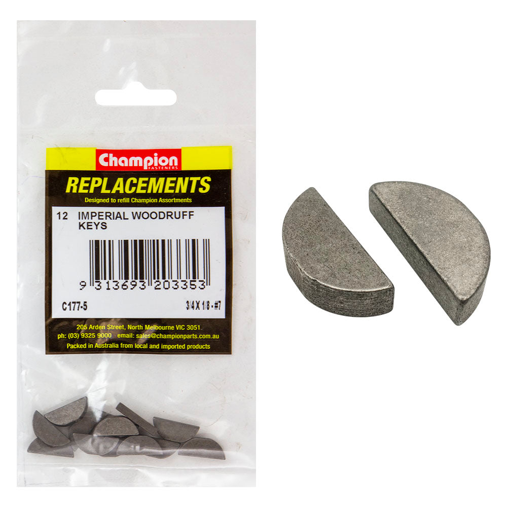 Champion 3/4in x 1/8in Wk7 Woodruff Key -12pk