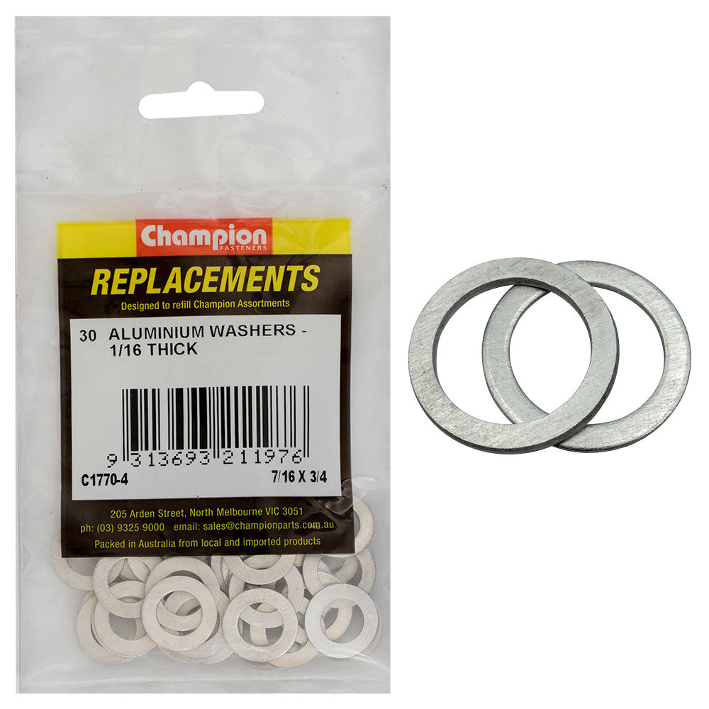 Champion 7/16in x 3/4in x 1/16in Aluminium Washer -30pk