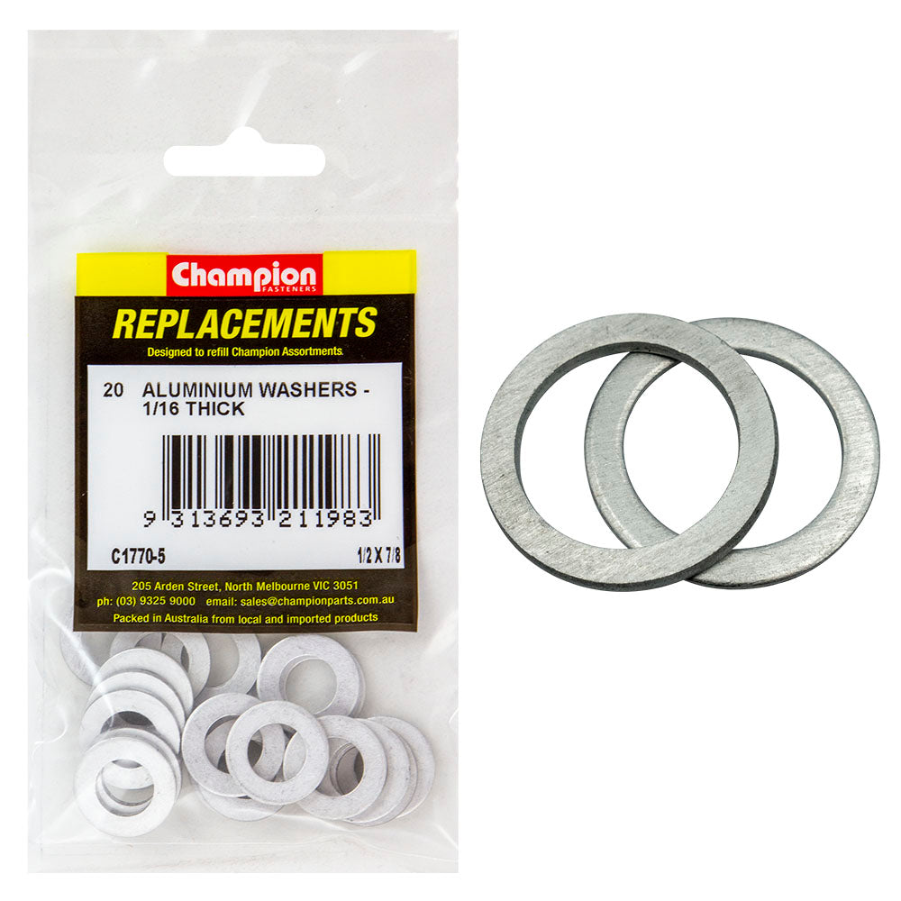 Champion 1/2in x 7/8in x 1/16in Aluminium Washer -20pk