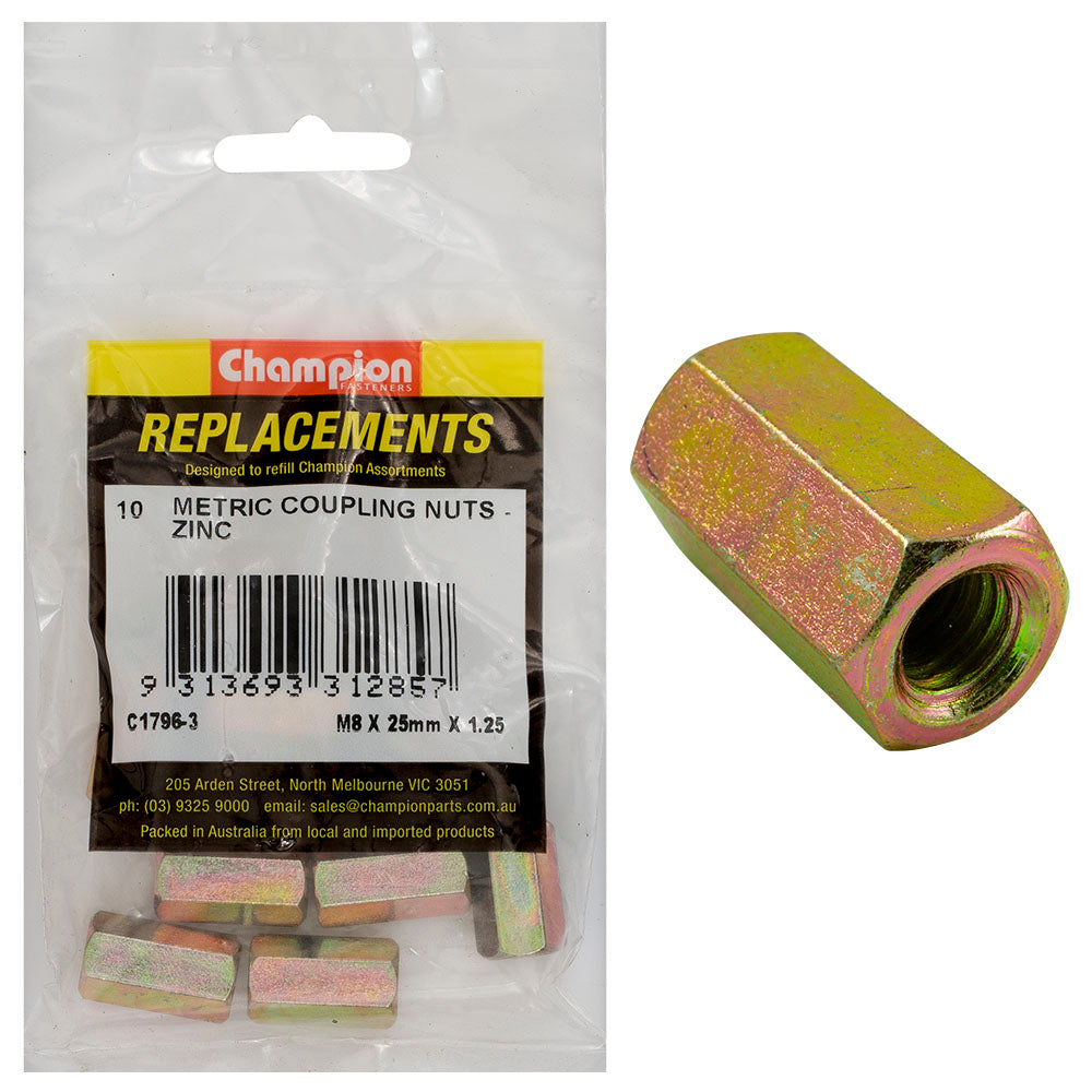 Champion M8 x 25mm x 1.25 Hex Coupler Nut -10pk