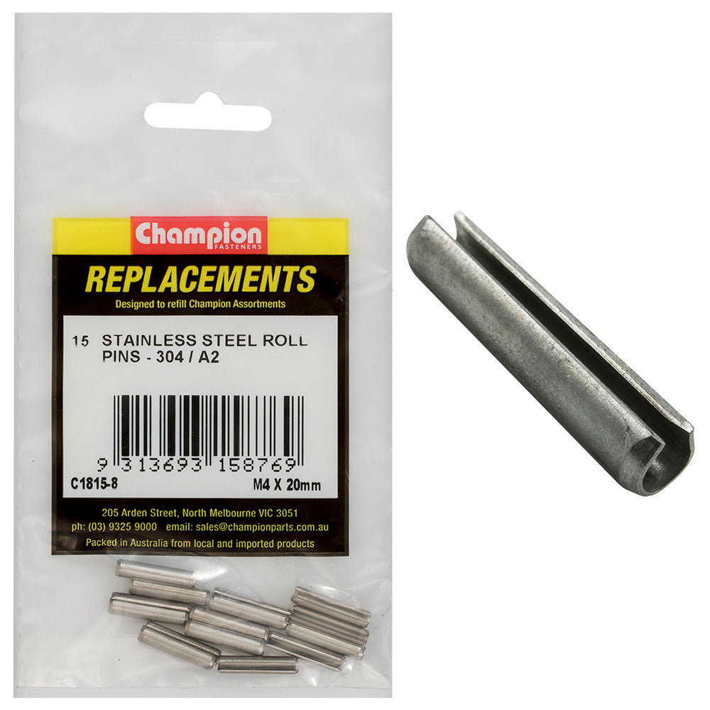 Champion 4mm x 20mm Stainless Roll Pin 304/A2 -15pk