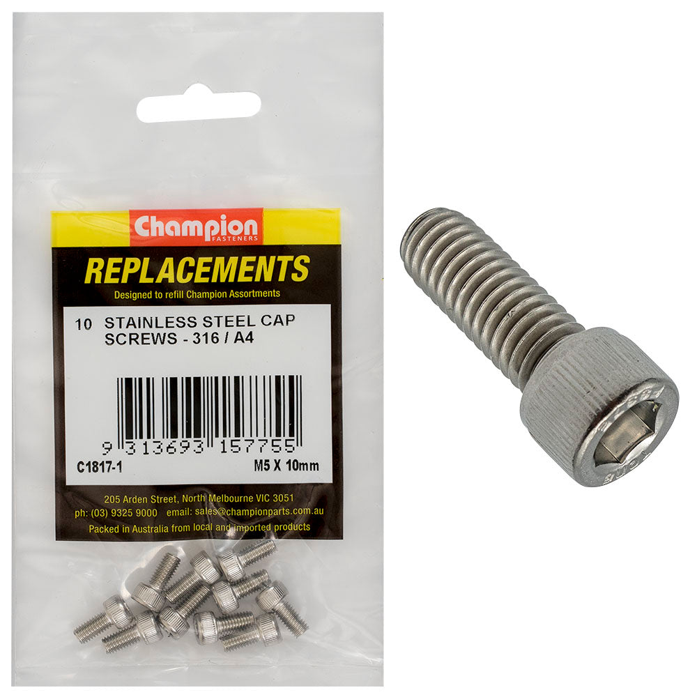 Champion M5 x 10mm Socket Cap Screw 316/A4 -10pk