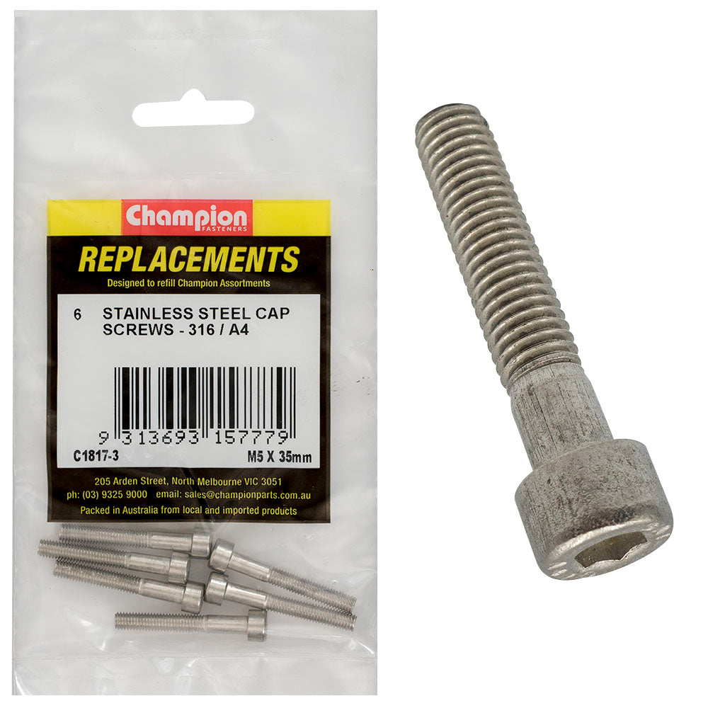 Champion M5 x 35mm Socket Cap Screw 316/A4 -6pk