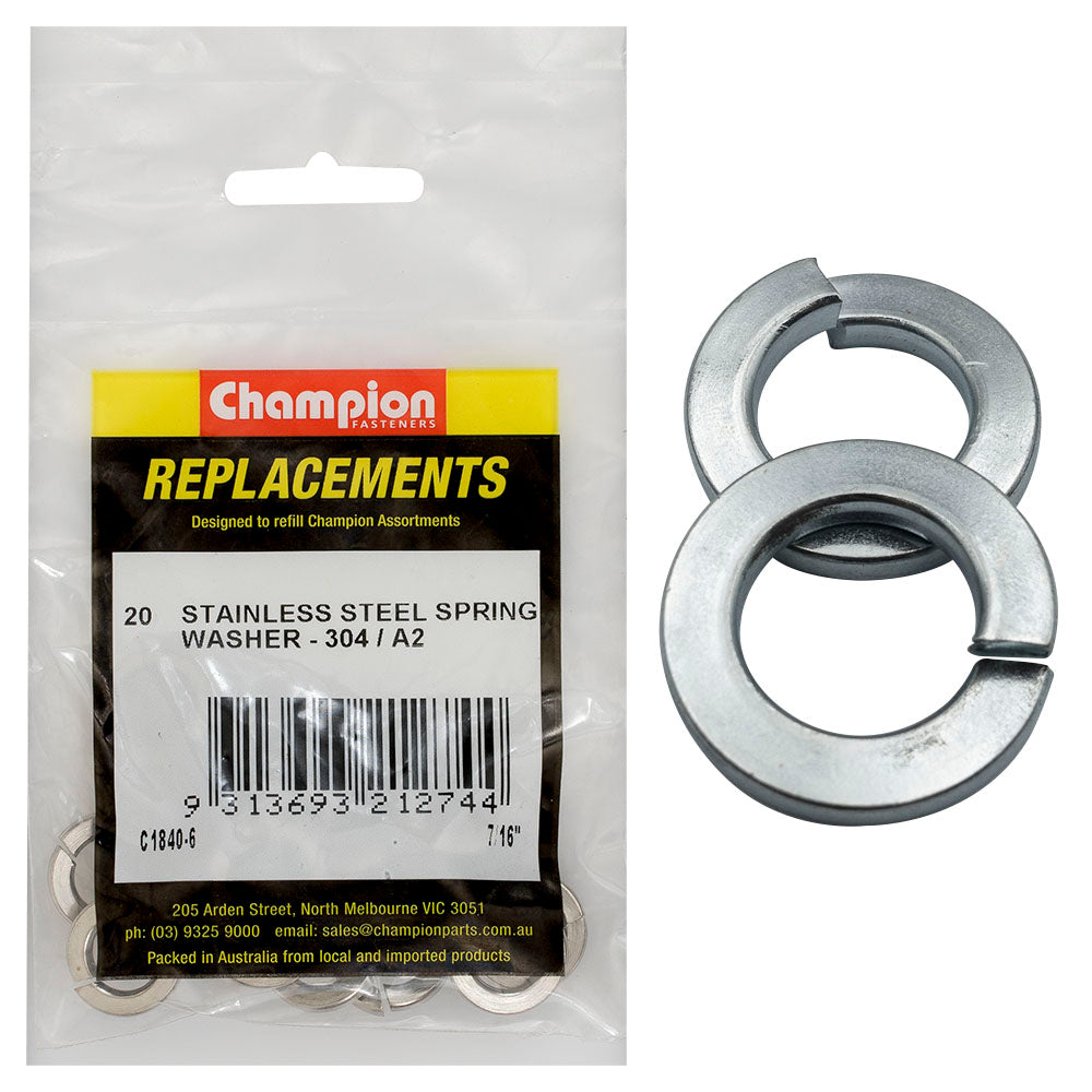Champion 7/16in Stainless Spring Washer 304/A2 -20pk