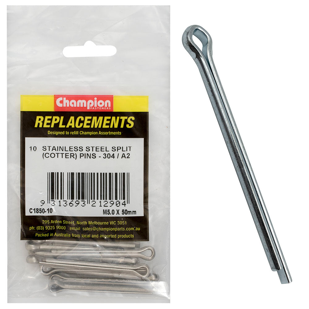 Champion 5.0 x 50mm Stainless Split (Cotter) Pin 304/A2-10pk
