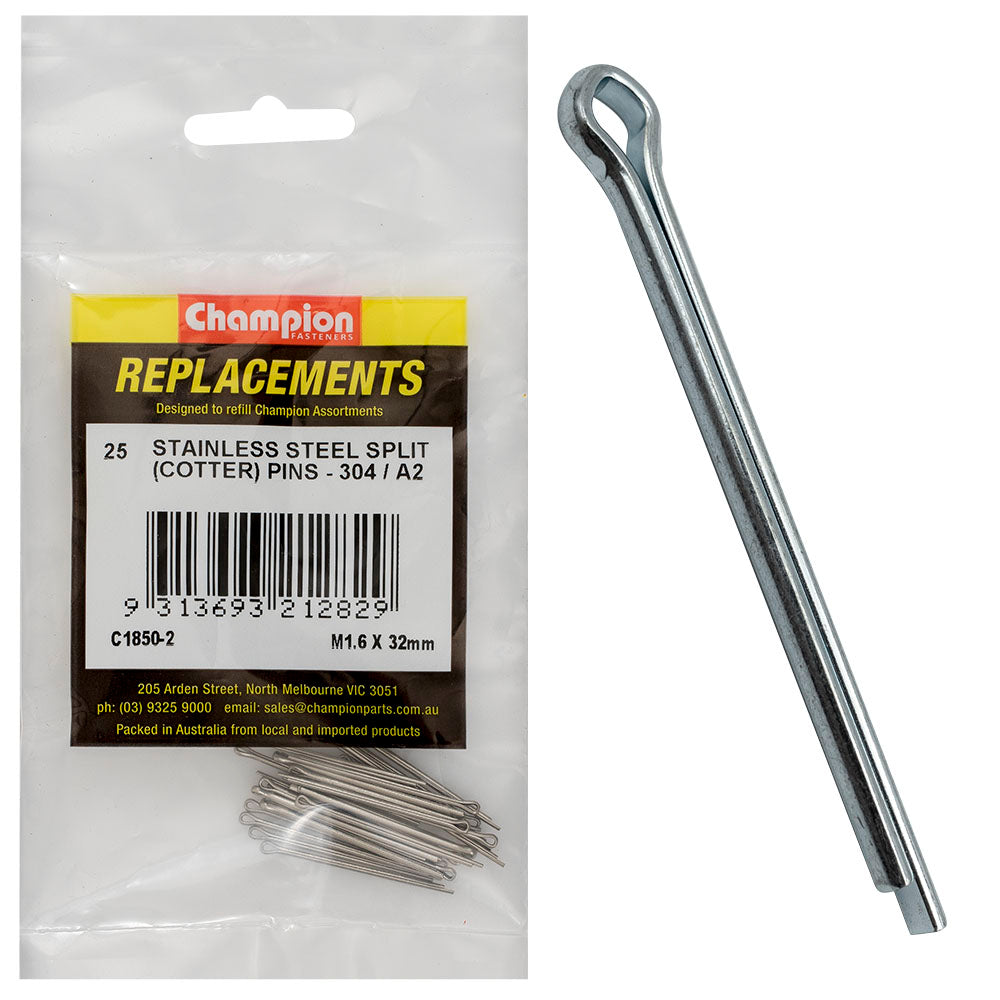 Champion 1.6 x 32mm Stainless Split (Cotter) Pin 304/A2-25pk