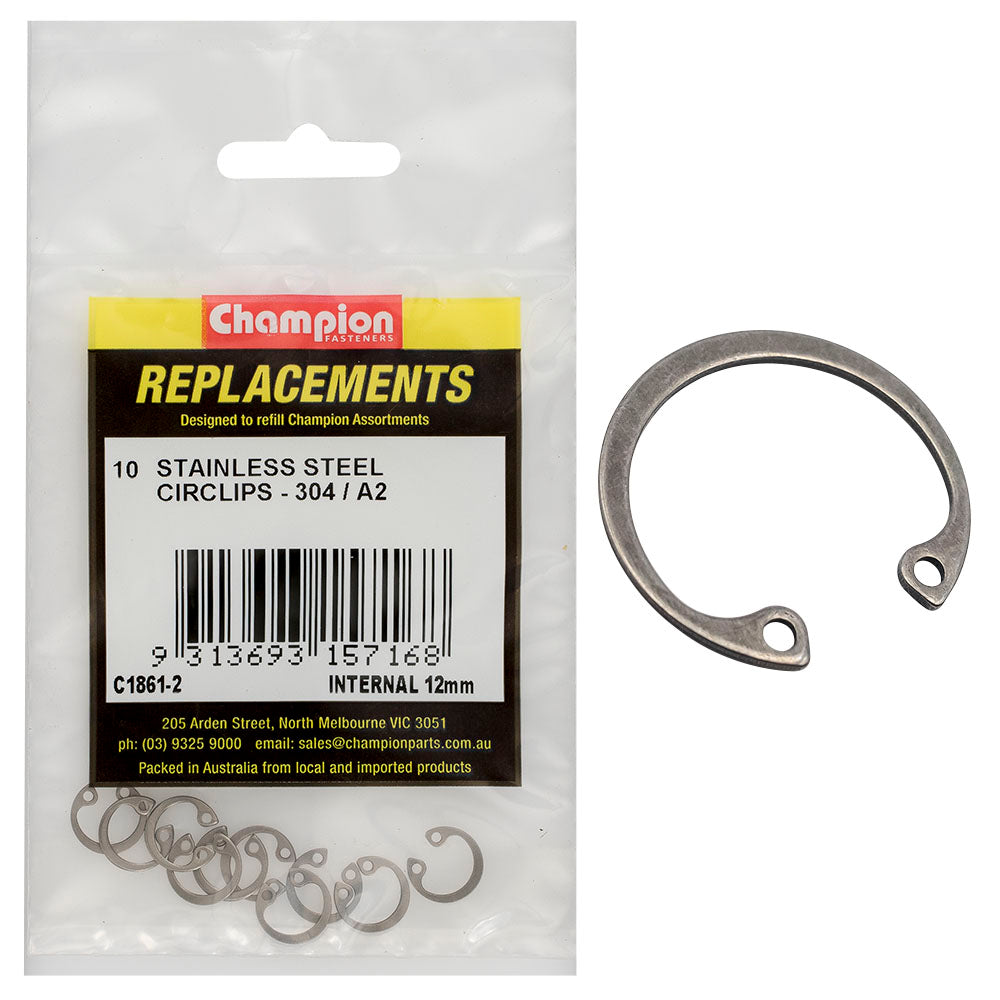 Champion 12mm Stainless internal Circlip 304/A2 -10pk