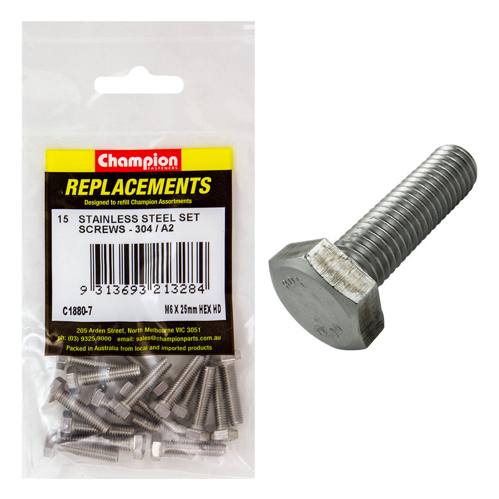 Champion M6 x 25mm Stainless Set Screw 304/A2 -15pk
