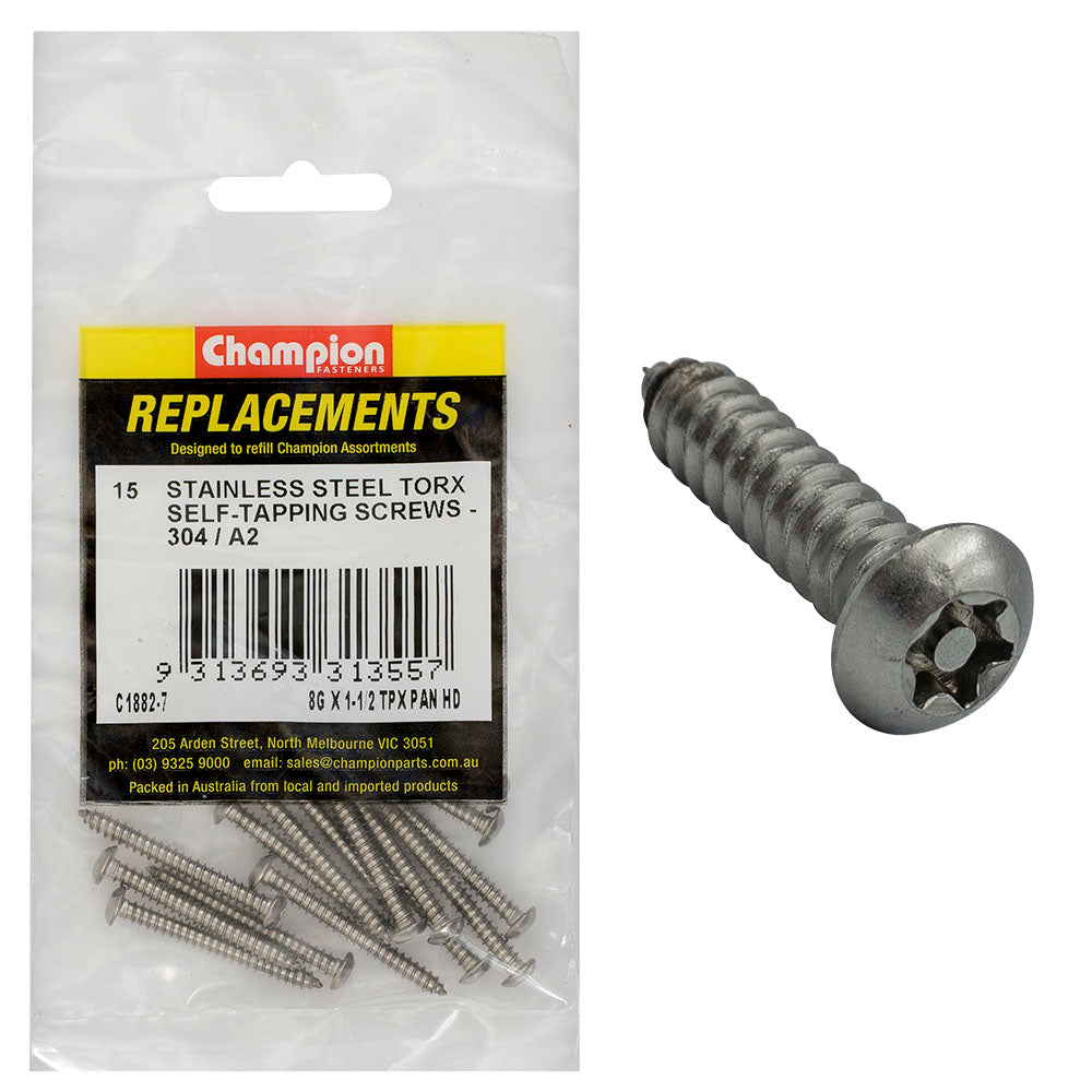 Champion 8G x 1-1/2in Self-Tapping Screw Pan Tpx 304/A2-15pk