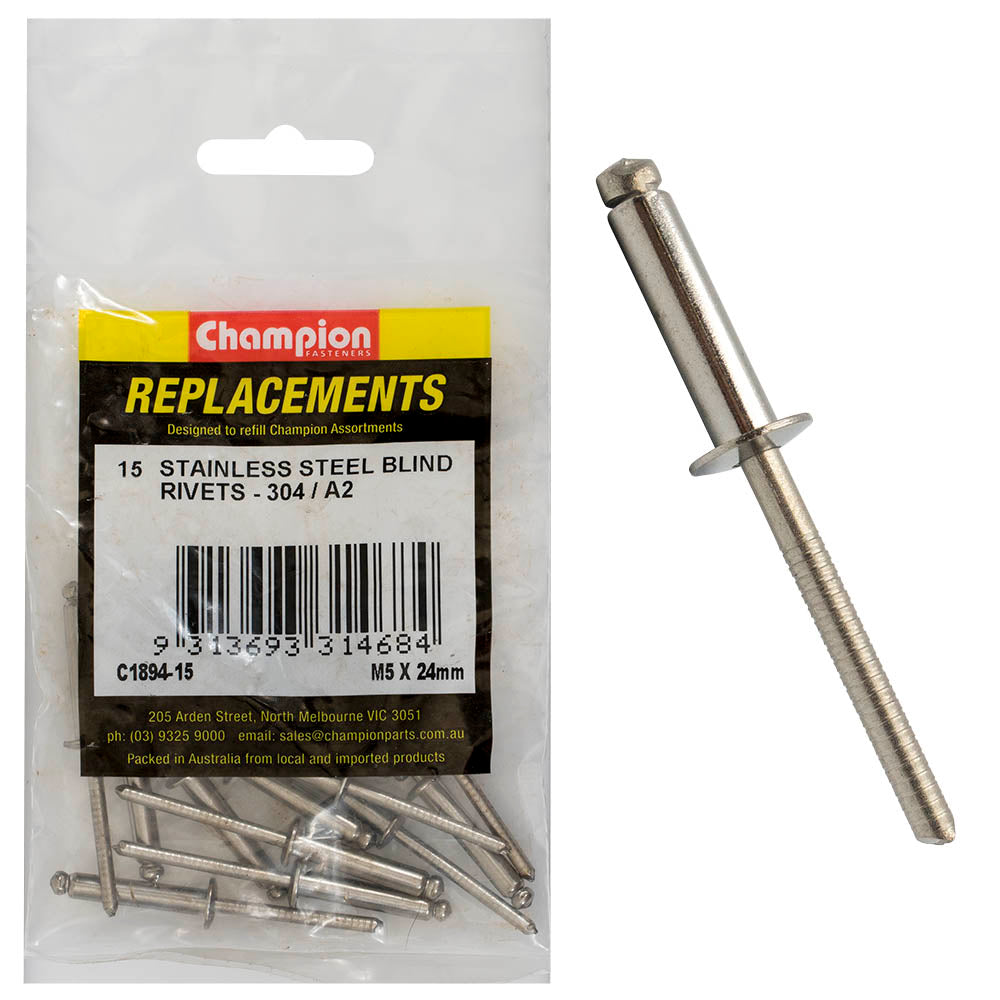 Champion 5.0mm x 24mm Blind Rivet -304/A2 -15pk