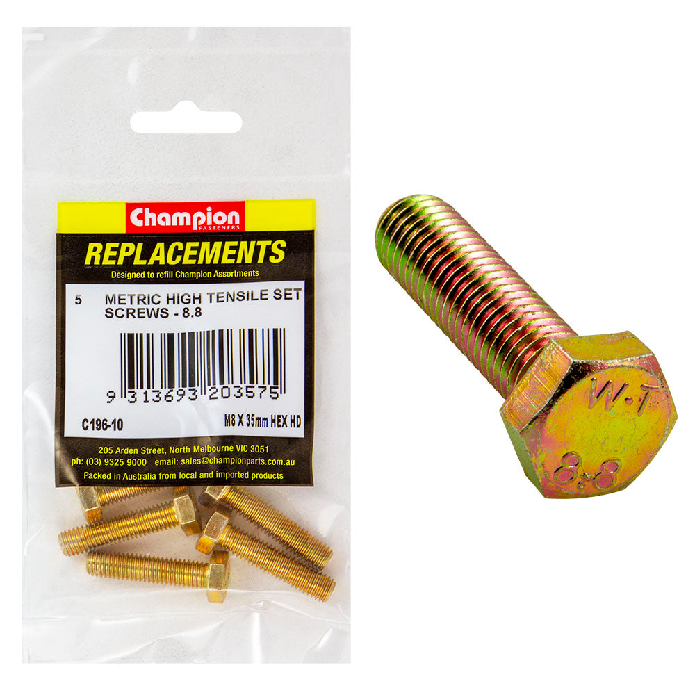 Champion M8 x 35mm x 1.25 Set Screw -Gr.8.8 -5pk