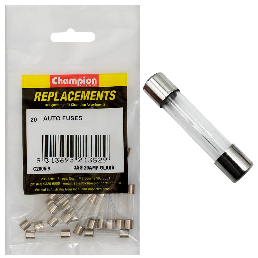 Champion 3Ag 20Amp Glass Fuse -20pk