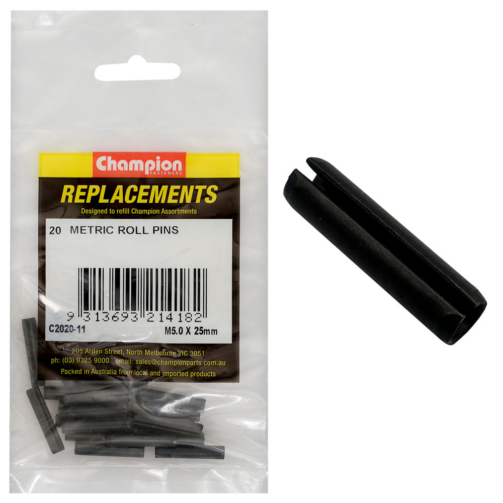 Champion 5.0 x 25mm Metric Roll Pin -20pk