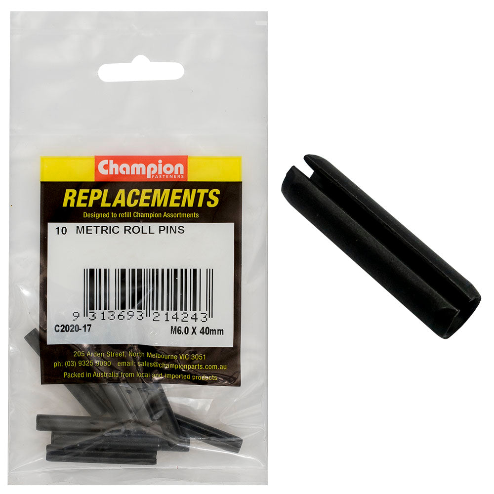 Champion 6.0 x 40mm Metric Roll Pin -10pk