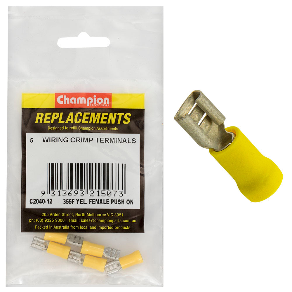 Champion Yellow Female Push-On Spade Terminal -5pk