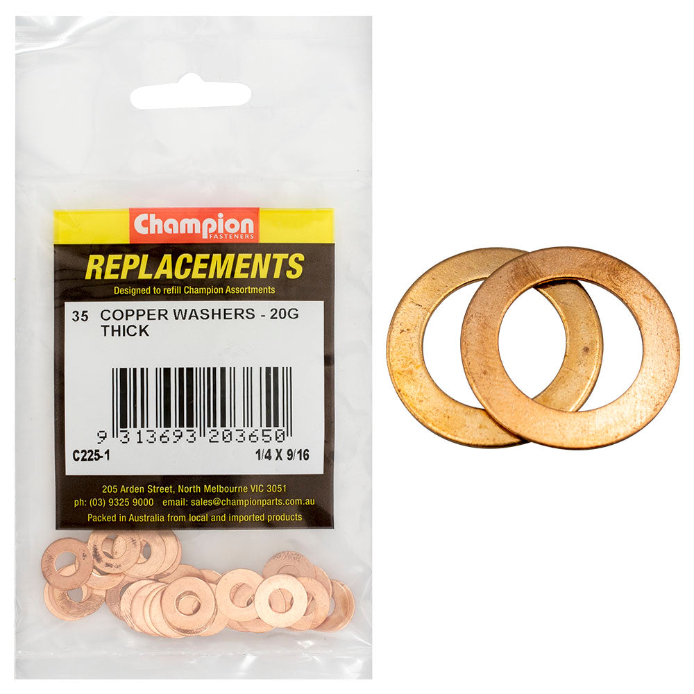 Champion 1/4in x 9/16in x 20G Copper Washer -35pk